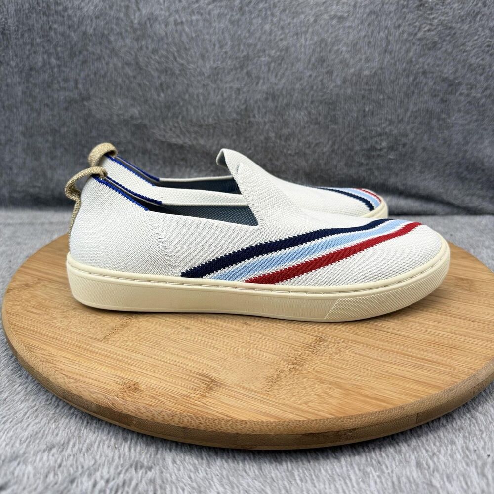 Rothy's Shoes Girls Size 4 White Stripe Knit Slip On Casual Sneakers 007-138